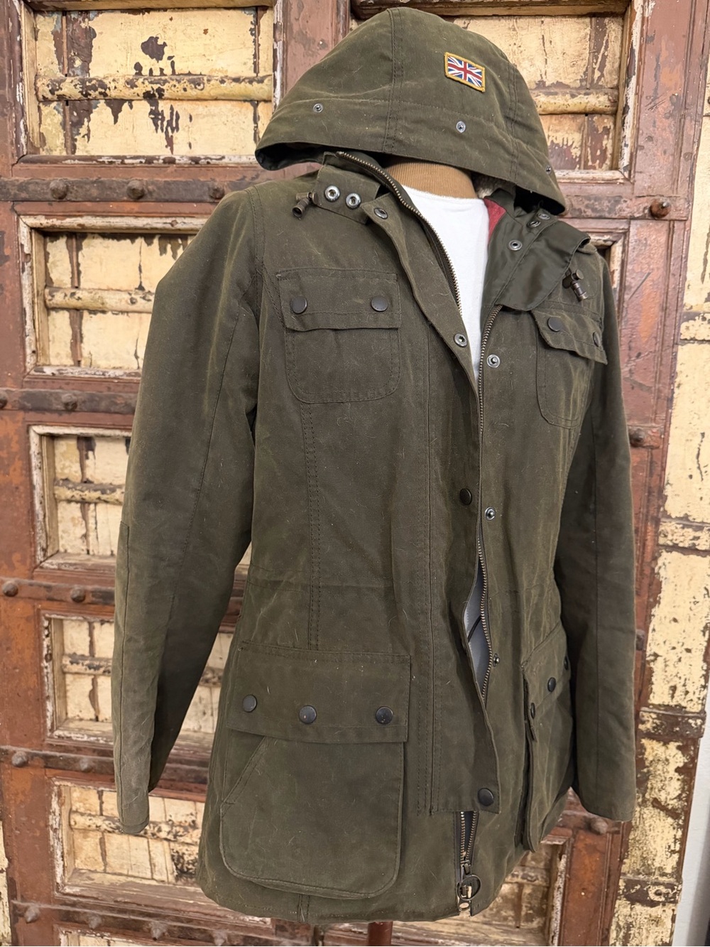 Women’s Barbour Olive Green Hooded Field Jacket size 4 - style Brighton Parka
